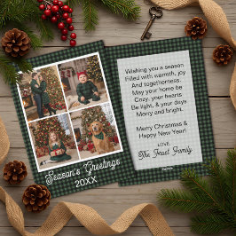 Grön och svart Buffalo-ruta anpassat namn och text Julkort