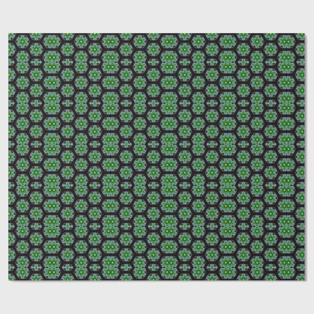 Grön och svart Kalejdoskopiskt Fraktalmönster Presentpapper (Platt)