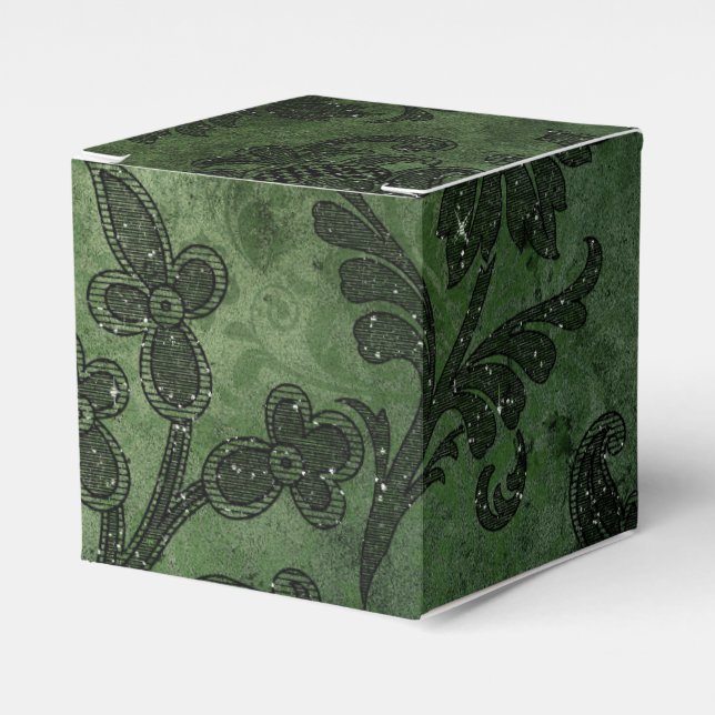 Grön och svart vintage damask presentaskar (Framsidan Sidan)