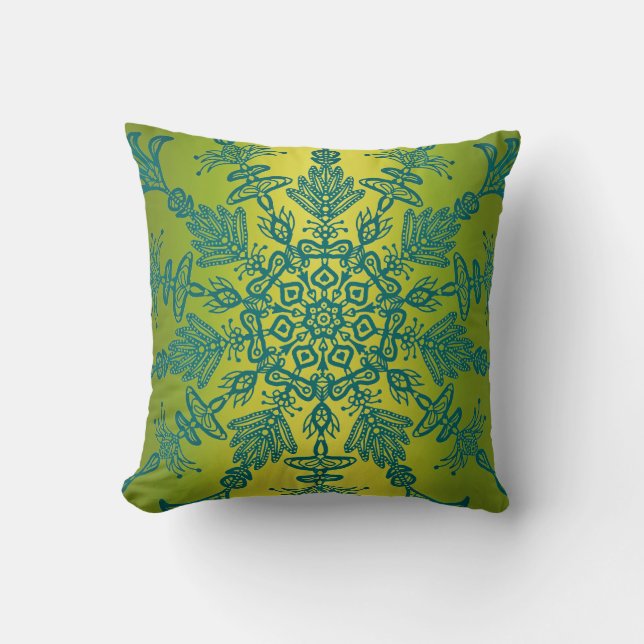 Grön och teal dubbelsidig boho-design kudde (Framsida)