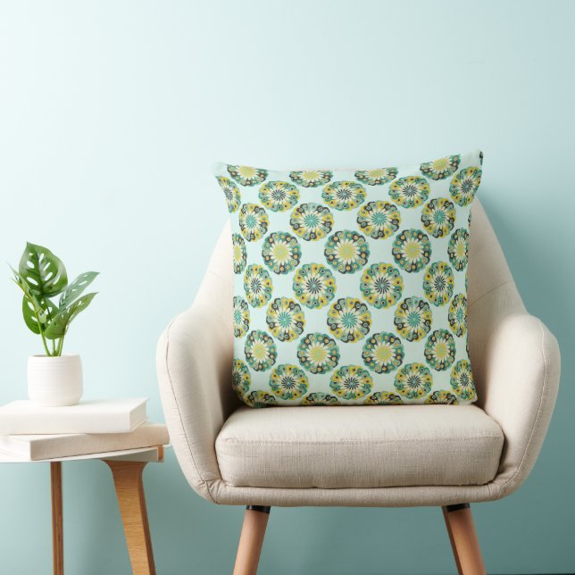 Grön och turkos modern geometrisk blommönster kudde (Stol)