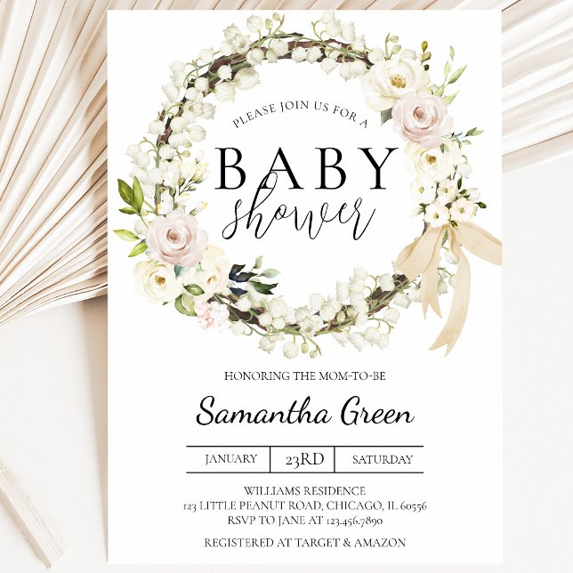 Grön och vit baby shower inbjudningar (Skapare uppladdad)
