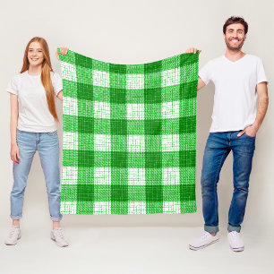 Grön och vit djärv rutig pläd-design fleecefilt