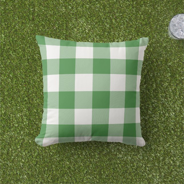 Grön och vit Gingham Check Buffalo Plaid Kudde (Gräs)