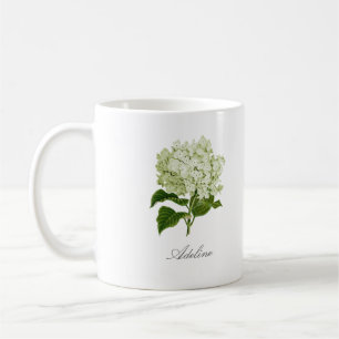 Grön och vit hydrangeablomma och anpassat namn kaffemugg