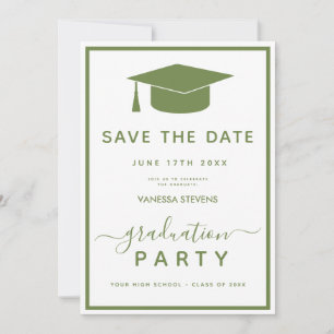 Grön Och Vit Klassisk Examen Save the Date Inbjudningar