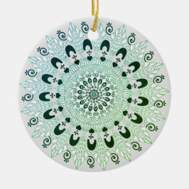 Grön och vit Mandala Blommig Design Julgransprydnad Keramik