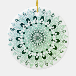 Grön och vit Mandala Blommig Design Julgransprydnad Keramik