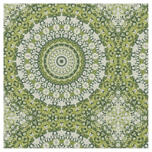 Grön och vit mandala mönsterdesign tyg (Närbild)