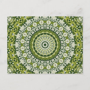 Grön och vit mandala-mönsterdesign vykort