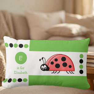 Grön och vit nyckelpiga barn monogram lumbarkudde