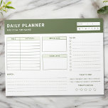 Grön Och Vit Odaterad Daglig Planerare Att Göra-Li Anteckningsblock<br><div class="desc">Denna moderna dagliga planerare designad av Destei har ett grönt och vitt färgschema. Den har en grön färgfält högst upp och grön text mot vit bakgrund. Rubriken innehåller en titel som heter "Daily Planner" med utrymme för ett personligt namn eller undertitel under, tillsammans med en sektion för att lägga till...</div>