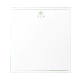 Grön och vit palm palmetto träd monogram anteckningsblock
