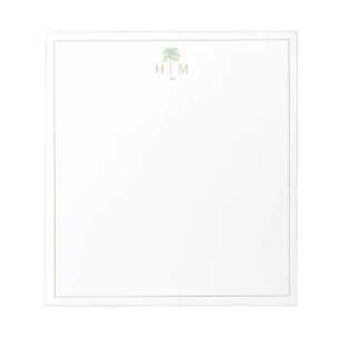 Grön och vit palm palmetto träd monogram anteckningsblock
