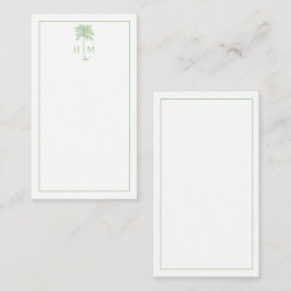 Grön och vit palm palmetto träd monogram anteckningskort