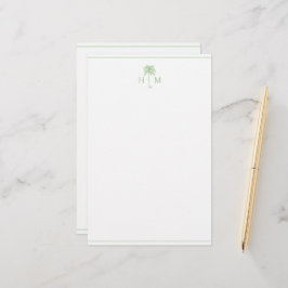 Grön och vit palm palmetto träd monogram brevpapper