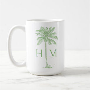Grön och vit palm palmetto träd monogram kaffemugg