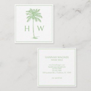 Grön och vit palm palmetto trädmonogram fyrkantigt visitkort