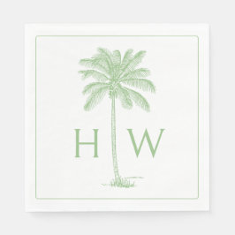 Grön och vit palm palmetto trädmonogram pappersservett