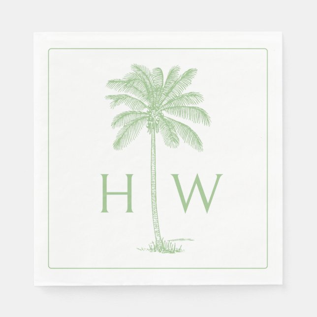 Grön och vit palm palmetto trädmonogram pappersservett (Framsidan)