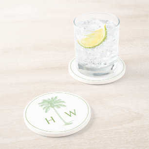 Grön och vit palm palmetto trädmonogram underlägg