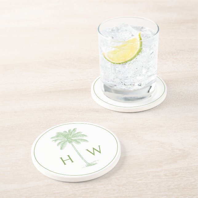 Grön och vit palm palmetto trädmonogram underlägg (Sidan)