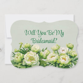 Grön och vit peony Vill du vara min brudtjänstefli Inbjudningar