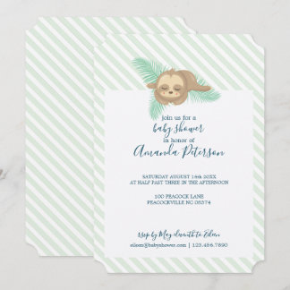 Grön och vit randig baby dovhjort baby shower inbjudningar