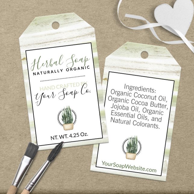 🌿 Grön och vit rustik vattenfärg randig tvål Presentetikett (🌿 Green and White Rustic Watercolor Stripes Soap Gift Tags
)