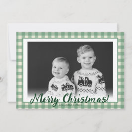 Grön och vit rutig jul med eget foto julkort