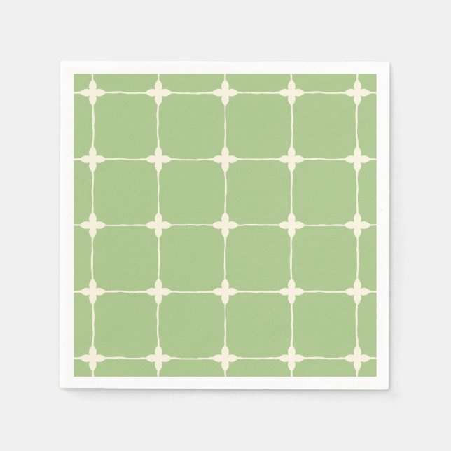Grön och vit rutig minimalistisk tropisk pappersservett (Framsidan)