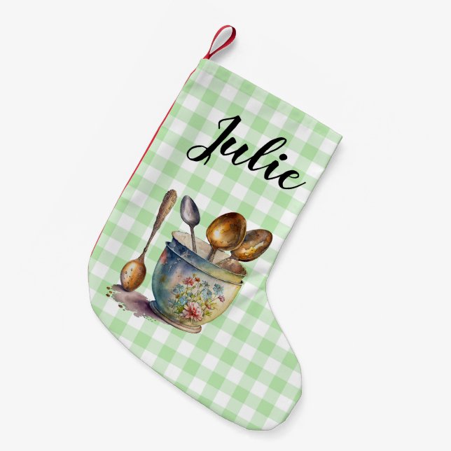 "Grön och vit rutig - Skaft i kopp Liten Julstrumpa (Framsidan (Hängande))