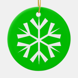 Grön och vit snöflinga julgransprydnad keramik