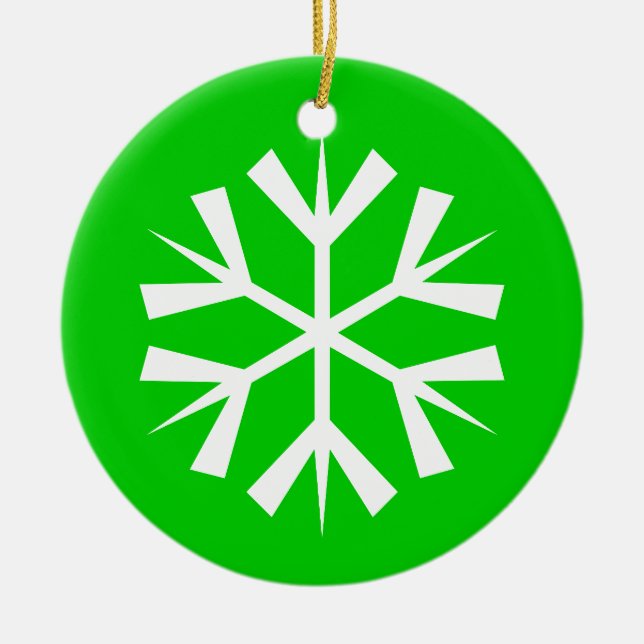 Grön och vit snöflinga julgransprydnad keramik (Framsidan)