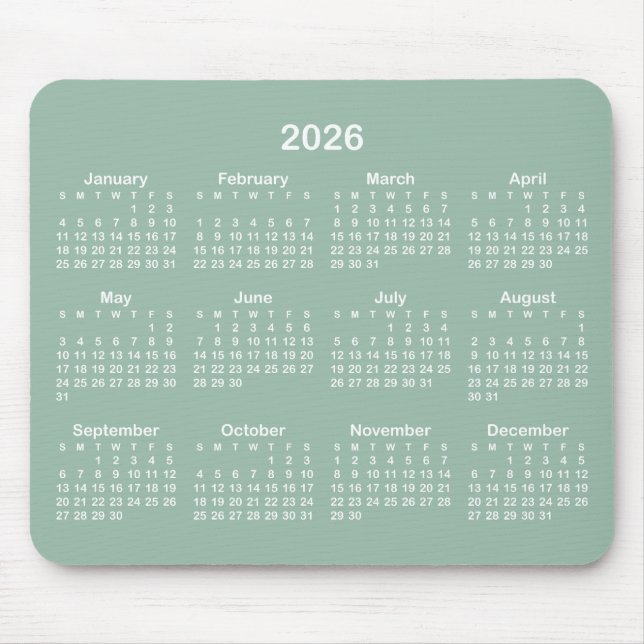 Grön och vit te-kalender musmatta (Framsidan)