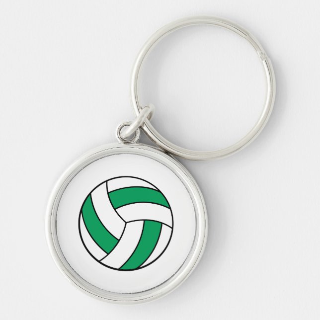 grön och vit volleyboll rund silverfärgad nyckelring (Framsidan)