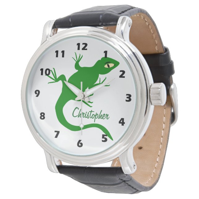 Grön Ödla Design Personlig Armbandsur (Vinklad)