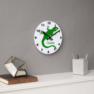 Grön Ödla Design Personlig Rund Klocka