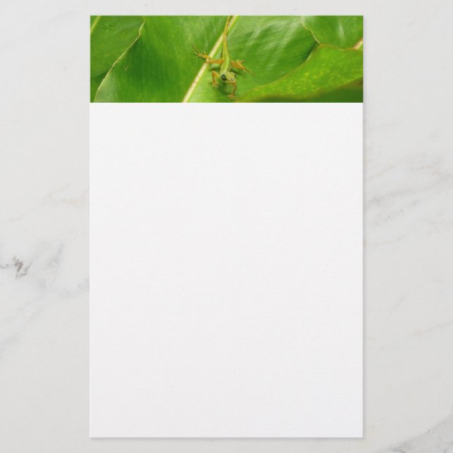 Grön ödla på grönt blad brevpapper (Framsida)