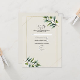 Grön Oliv Blad Benvit & Guld Rustik RSVP Inbjudningar