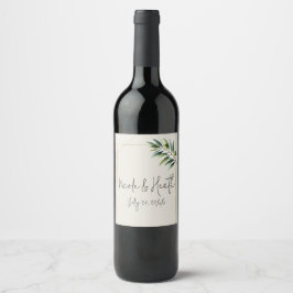 Grön Olivblad Benvit & Guld Rustik Bröllopsdekor Vinflaska Etikett