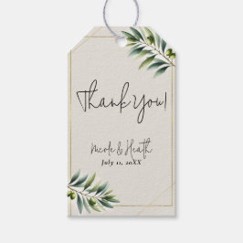 Grön Olivblad Benvit & Guld Rustik Bröllopsfest Presentetikett