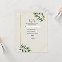 Grön Olivblad Benvit & Guld Rustik Svar RSVP