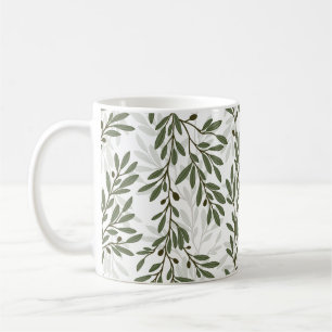 Grön Olivträdsgren Medelhavsmönster Kaffemugg
