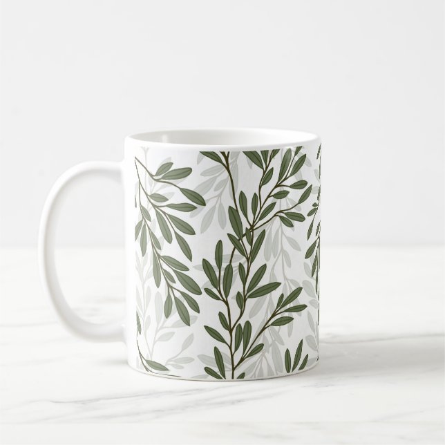 Grön olivträdsgren Medelhavsmönster Kaffemugg (Vänster)