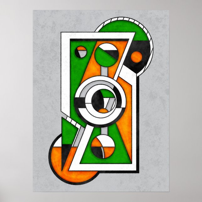 Grön & Orange Abstrakt Bauhaus Konstruktion Poster (Framsidan)