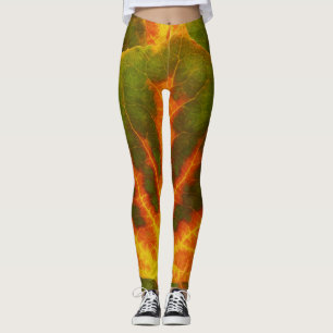 Grön orange & asp- löv #1 för gult leggings