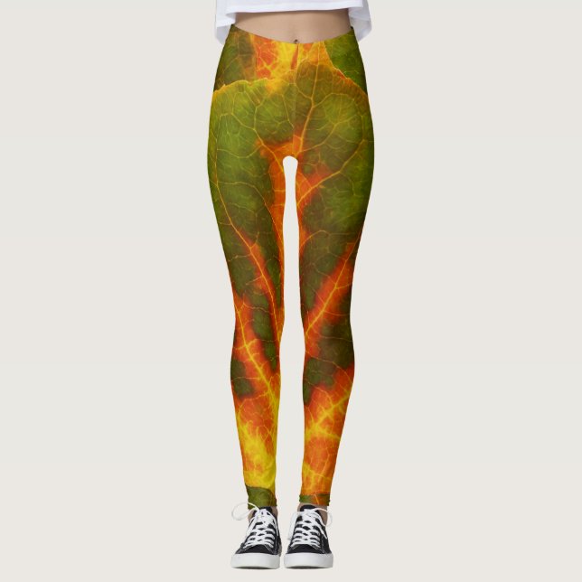 Grön orange & asp- löv #1 för gult leggings (Framsida)