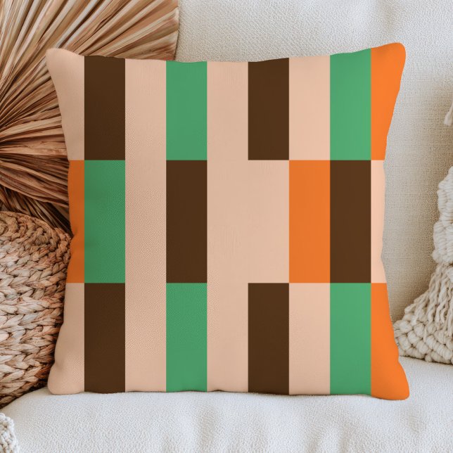Grön, Orange & Beige Geometrisk Mönster RETRO  Kudde (Skapare uppladdad)