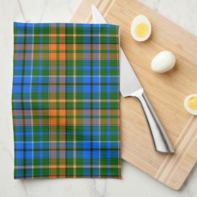 Grön Orange Blå Plaid Tartan Design  Kökshandduk (Vikt i Fjärdedel)